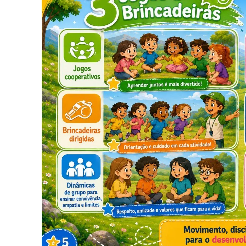 Crianças em jogos, brincadeiras e dinâmicas em grupo