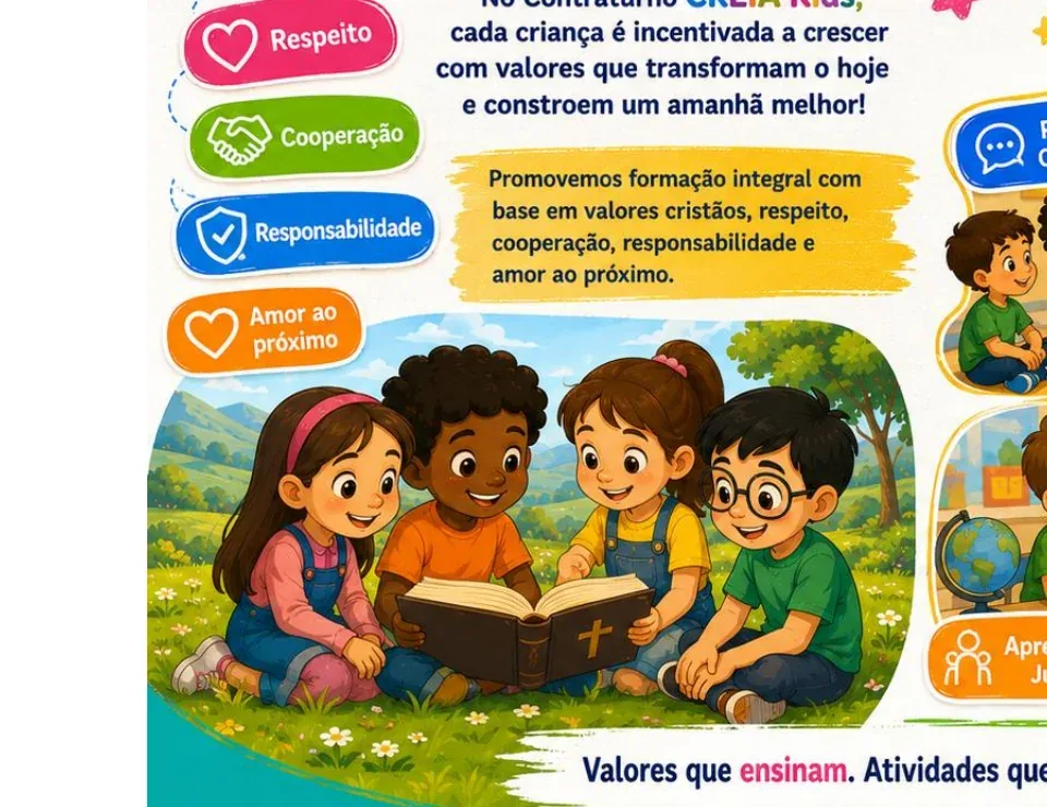 Crianças reunidas em atividade de leitura e aprendizagem